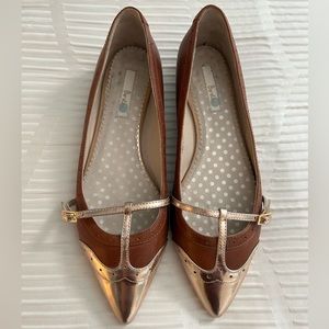 Boden brown leather flats with rose gold toe